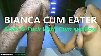 bianca gags on cock deepthroat then fucks swallowing massive cum load