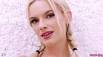 radiant blonde babe flaunts her petite sexy body on sofa