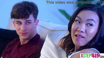 Korean beauty joins stepbro for wild slumber party romp