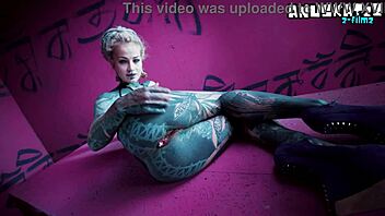 Skinny tattoo slut fists gaping asshole with huge toys