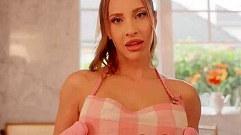 sexy big tits milf melissa stratton poses in kitchen