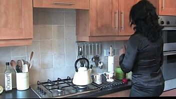 busty british housewife masturbates in stockings and heels