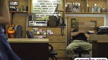 brunette cutie spies pawn keeper's monster cock and gets boned