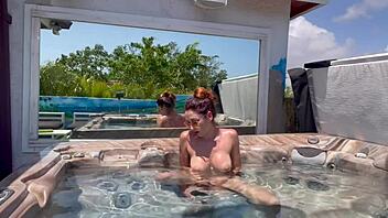 Suggestive Italian Milf Fingers Big Tits in Jacuzzi