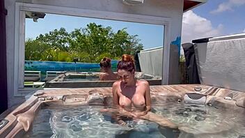 Suggestive Italian Milf Fingers Big Tits in Jacuzzi