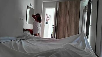 sharing hotel room with sexy curvy milf turns risky hot