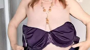 Busty Milf Stockings Shaved Pussy Closeup Masturbation With Natural Big Tits Tease