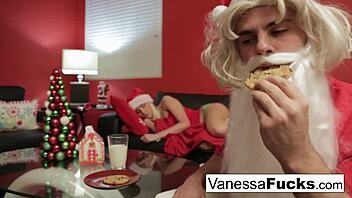 vanessa's tight wet pussy takes santa's hardcore fuck and cumshot