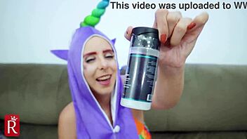 blonde milf cosplays unicorn riding huge anal toy dildo