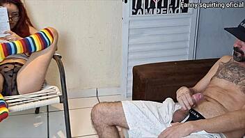 Skinny stepsis in shorts reading flashes her panties teasingly underneath