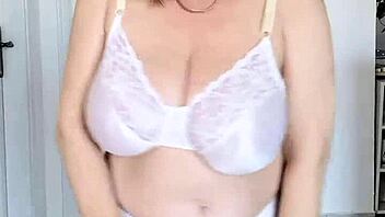 busty granny dances seductively in sexy lingerie