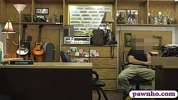 brunette cutie spies pawn keeper's monster cock and gets boned