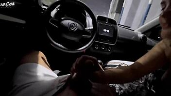 couple parks street for car fun time