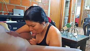 curvy mature latina milf slurps big cock pov homemade