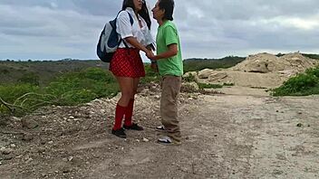 Old pervert seduces uniform student for juicy pussy sex in countryside