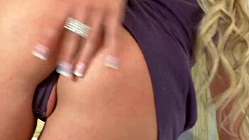 blonde milf mom fingers pussy masturbates bent over in fishnets heels