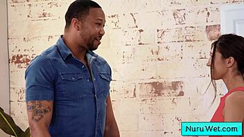 Sexy Naughty Masseuse Rubs Black Client with Nuru Gel!