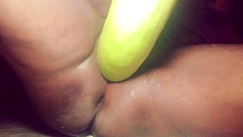 village chick... um, fucks herself deep with bottle gourd cumshot pov
