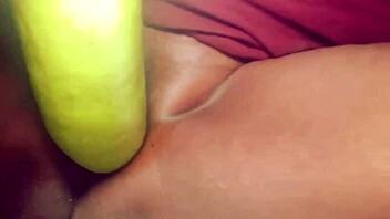 village chick... um, fucks herself deep with bottle gourd cumshot pov