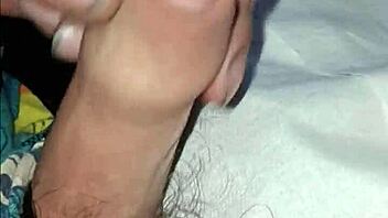 guy strokes his small cock until quick cumshot