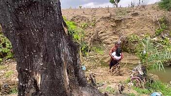 chubby bbw couple enjoys outdoor forest ass worship and titty fucking