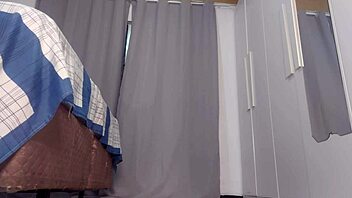 stepdad spies on nude teen but caught stroking behind curtain?