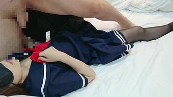 blindfolded cute schoolgirl pantyhose creampie after blowjob orgasm