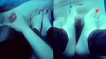 Barefoot goddess strokes cock with soft hands tiny feet