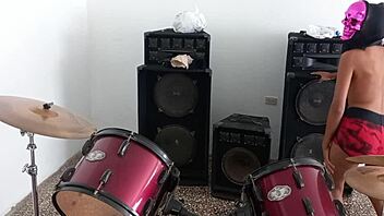 Hot Latina brunette preps for Halloween in homemade daddy play