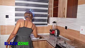 Amateur babe struggles cooking in steamy kitchen scene