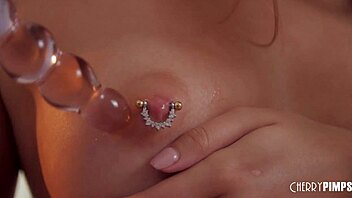 Blonde latina with natural tits sucks dildo strips masturbates