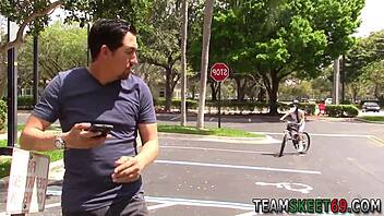 Tiny ebony babe bent over takes bbc cum facial hard