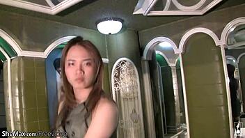 cute brunette ladyboy teases her hard hairy dick on cam