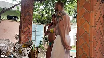 Thrilling Backstage Bikini Shoot with Flexible Latina Gymnast