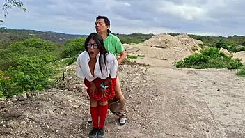 Old pervert seduces uniform student for juicy pussy sex in countryside