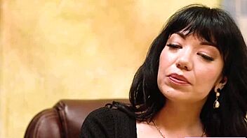 Petite brunette sneaks licks on her big tit latina milf boss's pussy