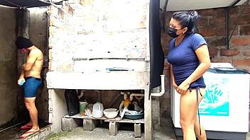 horny neighbor barges in bathroom for squirting fuck session