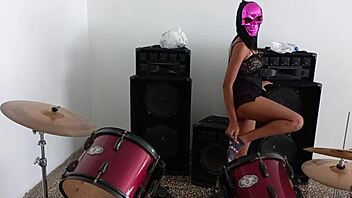 Hot Latina brunette preps for Halloween in homemade daddy play