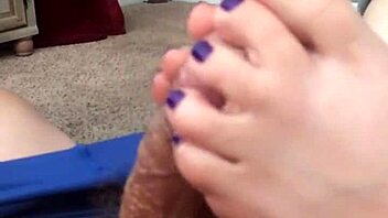 Purple Toes Grip Cock in Intense Footjob Frenzy