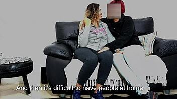 Older man tests young woman before her humiliated boyfriend.