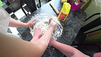 oh man these sexy lesbians in the kitchen flour all over my big ass and hairy pussy pov feels so fetish amateur