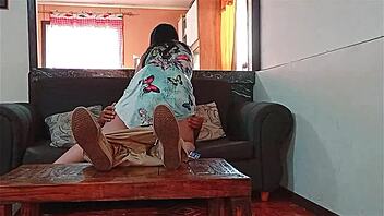 Kelly craves rough sex now while cuckold slaves in kitchen