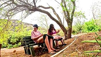 a steamy blowjob unfolds in the lush botanical garden