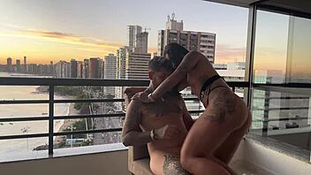 sitting plump on his cock till he explodes at sunset sensual ride