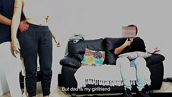 Older man tests young woman before her humiliated boyfriend.