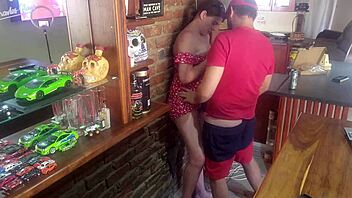 finally pounded cute brunette's tight pussy standing hardcore style