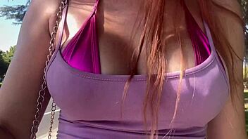 italian milf artemisia love flaunts big tits nipples in public outdoor walk