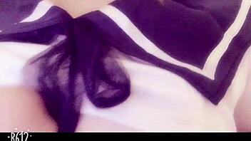 horny sailor uniform schoolgirl masturbates huge tits with dildo pussy wide open