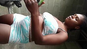 african teen teases pussy cucumber ripped clothes striptease buildings