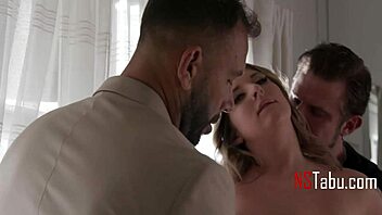 chubby hotwife dp'd by cuck bull husband watches sloppily